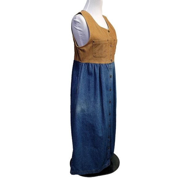 Vintage 90s D.P.S Womens M Tan Corduroy Denim Jumper Tank Shirt‎ Dress - Picture 5 of 13